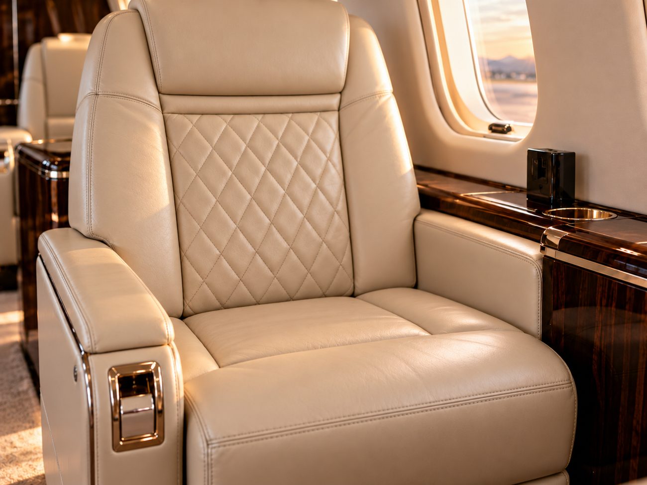 Cream leather cabin seat, clean and conditioned
